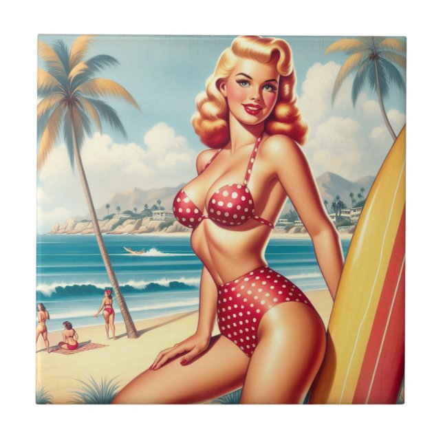 Azulejo Retro Surf Pin Up (Frente)