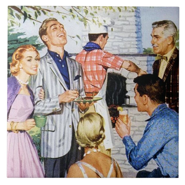 Azulejo retro vintage bbq fiesta todos los días (Frente)