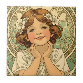 Azulejo retro vintage child with flowers