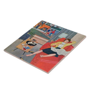 Azulejo retro vintage lady descansando