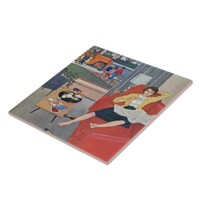 Azulejo retro vintage lady descansando (Lado)