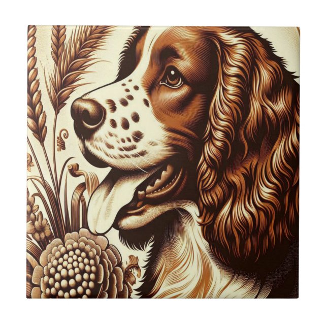 Azulejo Retro Welsh Springer Spaniel Brown White Art (Frente)