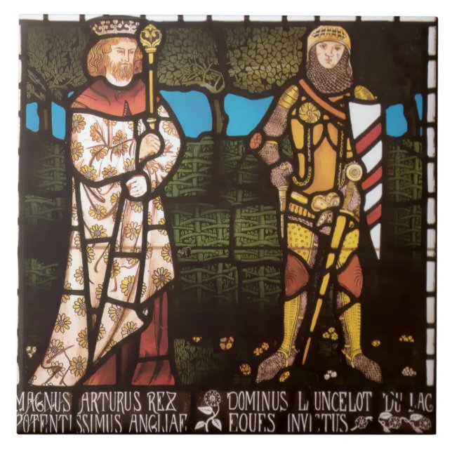 Azulejo Rey Arturo y Sir Lancelot por William Morris (Frente)