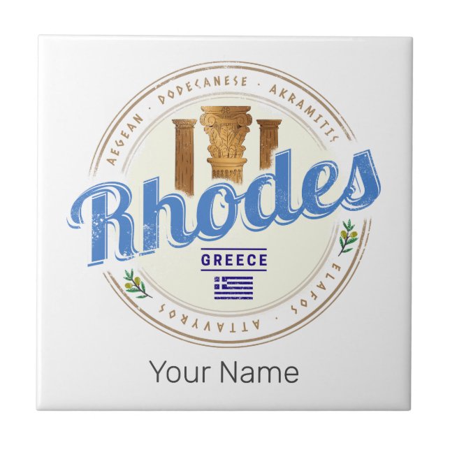 Azulejo Rhodes Grecia Vintage Island Aegean Souvenir (Frente)