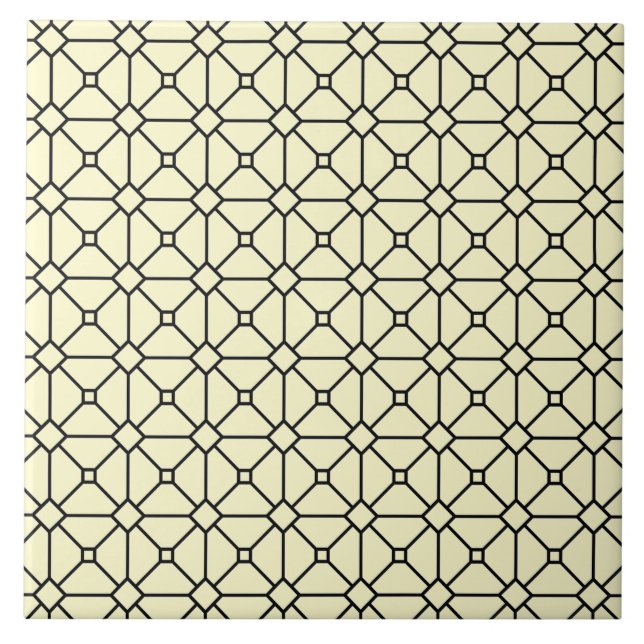 Azulejo Rhombus de patrón moderno Boho negro y amarillo (Frente)
