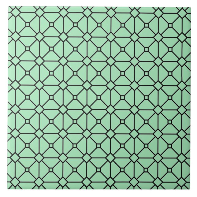 Azulejo Rhombus de patrón moderno Boho negro y verde (Frente)