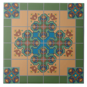 Azulejo Rhombus del patrón moderno azul y verde del Boho