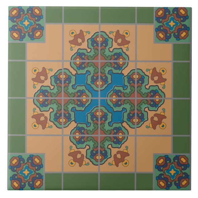Azulejo Rhombus del patrón moderno azul y verde del Boho (Frente)