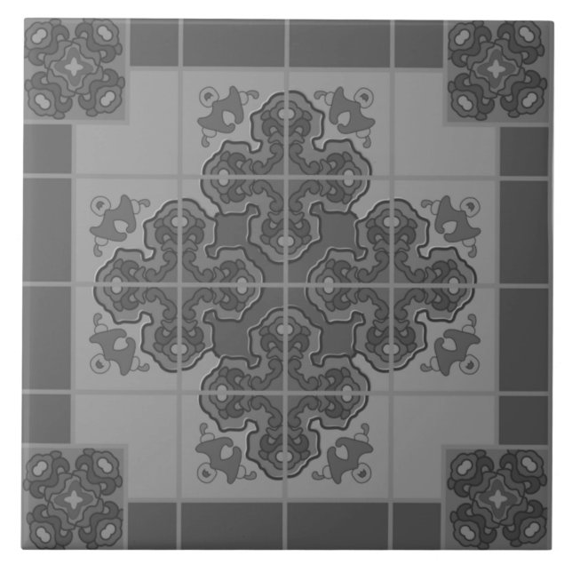 Azulejo Rhombus del patrón moderno Boho blanco y negro (Frente)