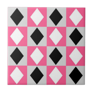 Azulejo Rhombus Diamond rosa negro blanco geométrico