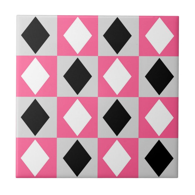 Azulejo Rhombus Diamond rosa negro blanco geométrico (Frente)