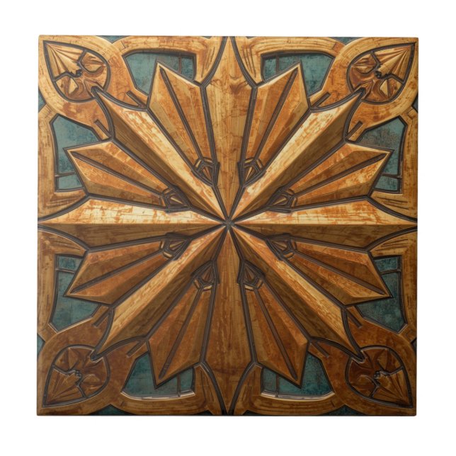 Azulejo Rich Copper Metallic gold geometric starburst (Frente)