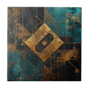Azulejo Rico estallido de estrella geométrica dorado metál