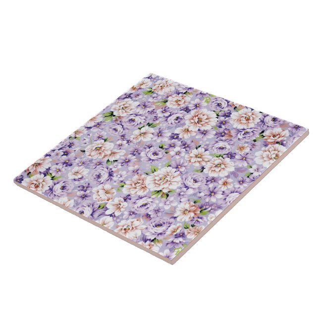 Azulejo Ricos patrones florales con flores moradas y rosas (Lado)