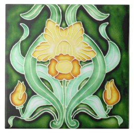 Azulejo Rile cerámico - Daffodil de la primavera Art Nouve