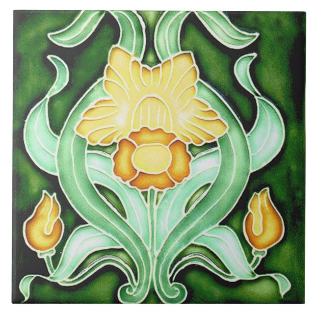 Azulejo Rile cerámico - Daffodil de la primavera Art Nouve (Frente)