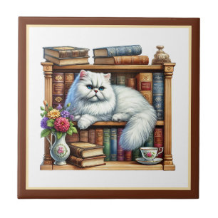 Azulejo Rincón de lectura de gato lindo amantes de los lib