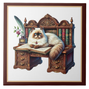Azulejo Rincón de lectura de gato lindo biblioteca amantes