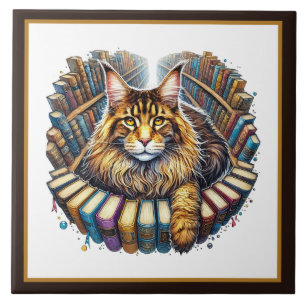 Azulejo Rincón de lectura de gato lindo biblioteca amantes