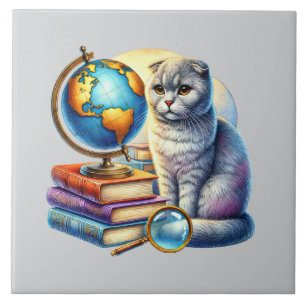 Azulejo Rincón de lectura de gato lindo biblioteca amantes