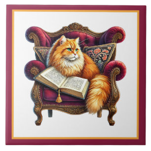 Azulejo Rincón de lectura de gato lindo biblioteca amantes