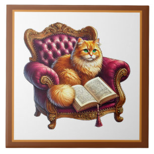 Azulejo Rincón de lectura de gato lindo biblioteca amantes