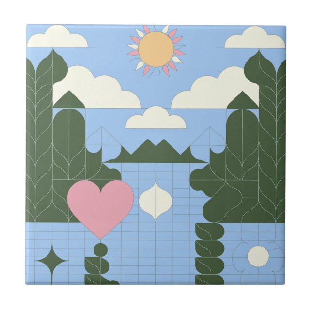Azulejo "Río de la Luz" (fondo fluvial y solar) (Frente)