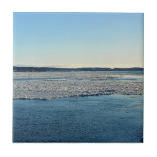 Azulejo Río San Lorenzo en invierno, Quebec, Canadá