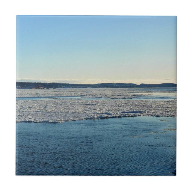Azulejo Río San Lorenzo en invierno, Quebec, Canadá (Frente)