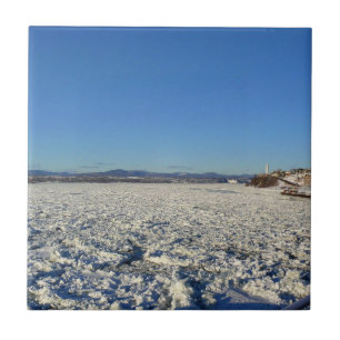 Azulejo Río San Lorenzo en invierno, Quebec, Canadá