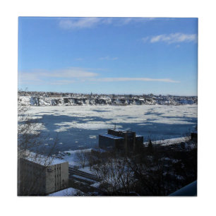 Azulejo Río San Lorenzo en invierno, Quebec, Canadá