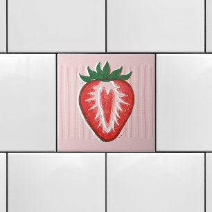 Azulejo Risografía Rosa Bonita Mitad de Fresa y Rayas