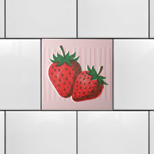 Azulejo Risógrafo Rosa Bonito 2 Fresas y Rayas