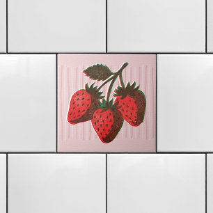 Azulejo Risógrafo Rosa Bonito 3 Fresas y Rayas