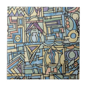 Azulejo Ritmo en azul - Arte geométrico moderno de acuarel