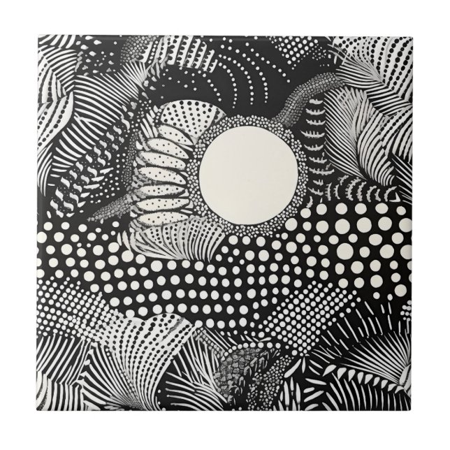 Azulejo Ritmo en negro y blanco – Monocromo abstracto (Frente)