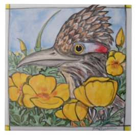 Azulejo Roadrunner con California Poppy Wildlife Yellow Ar