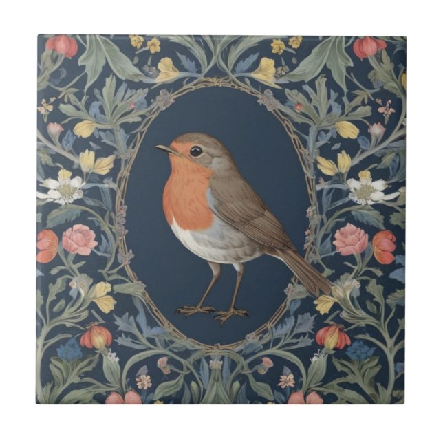 Azulejo Robin Bird William Morris style L Floral (Frente)