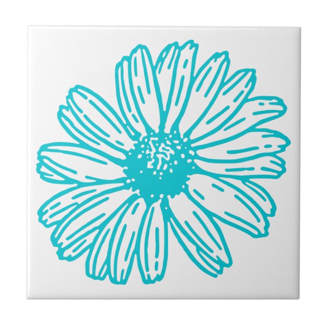 Azulejo Robin Egg Blue Daisy Print, Patrón de flores hippi (Frente)
