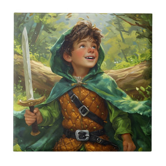 Azulejo Robin Hood representado como niño