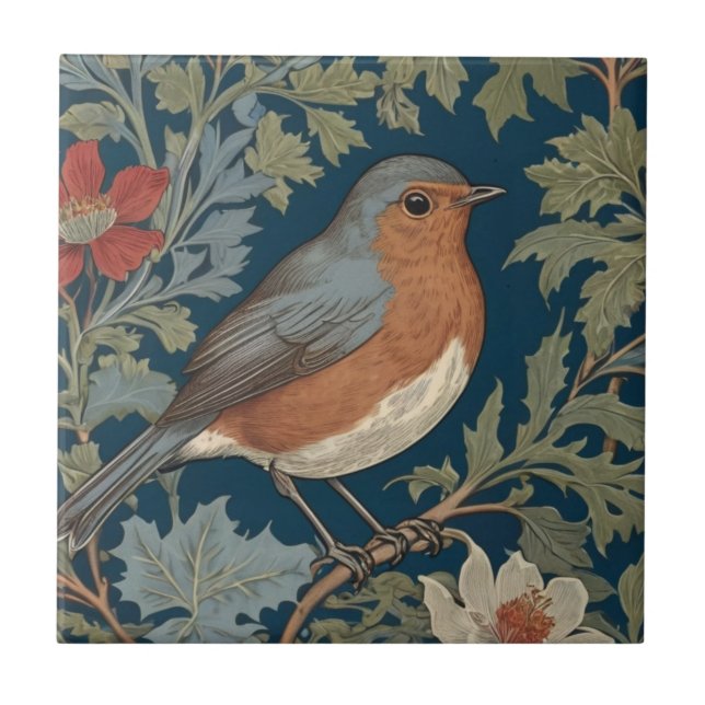 Azulejo Robin Red Breve Bird William Morris estilo Derecha (Frente)