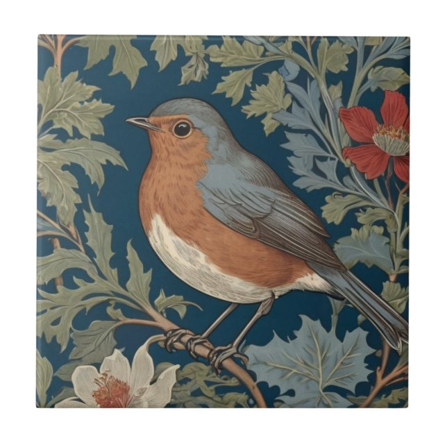 Azulejo Robin Red Breve Bird William Morris estilo Izquier (Frente)