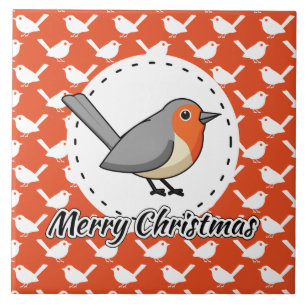 Azulejo Robin sobre el patrón de pájaro blanco Naranja - F