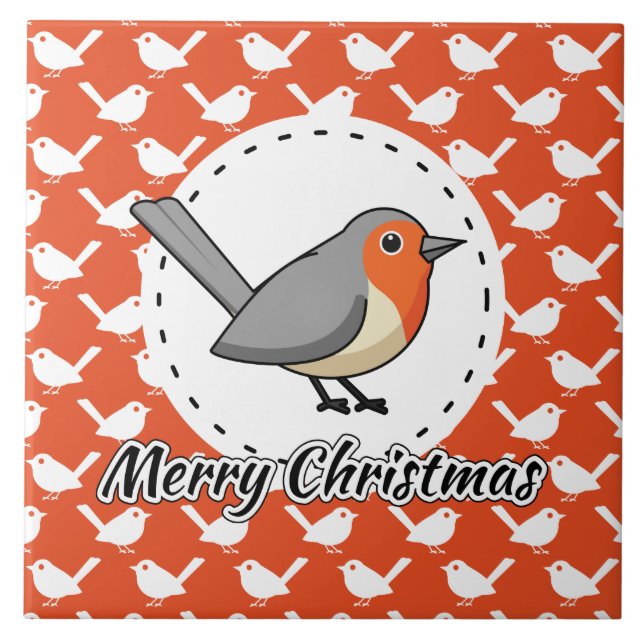 Azulejo Robin sobre el patrón de pájaro blanco Naranja - F (Frente)