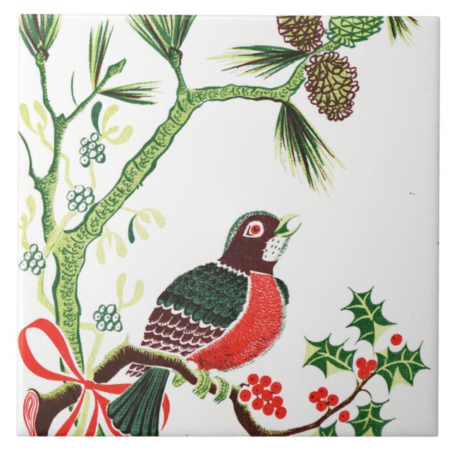 Azulejo Robin vintage de Navidad (Frente)