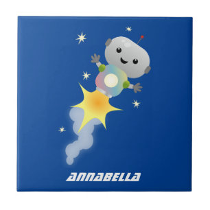 Azulejo Robot lindo volando en el ilustracion del personal