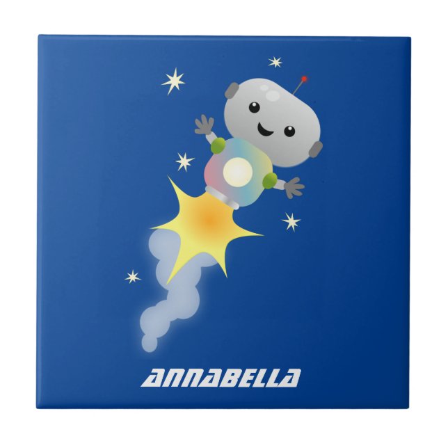 Azulejo Robot lindo volando en el ilustracion del personal (Frente)