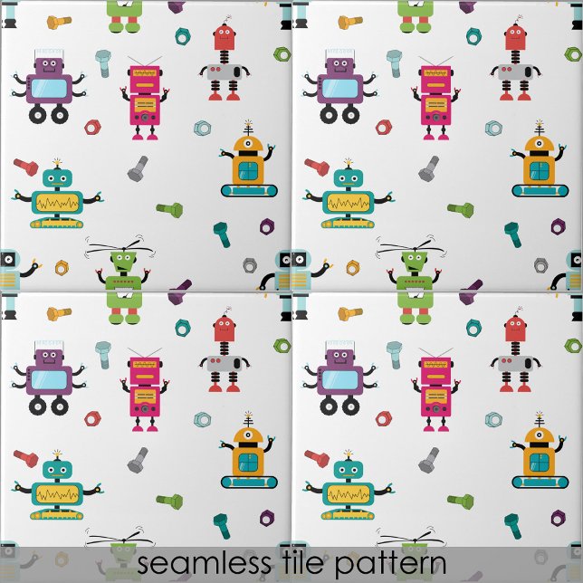 Azulejo Robots multircoloreados, niños Robot sin problemas (Cute Multicolored Robots Kids Robot Seamless Ceramic Tile)