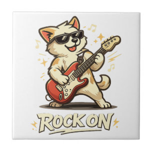 Azulejo Roca En Guitarra Perro Divertido Música Rock