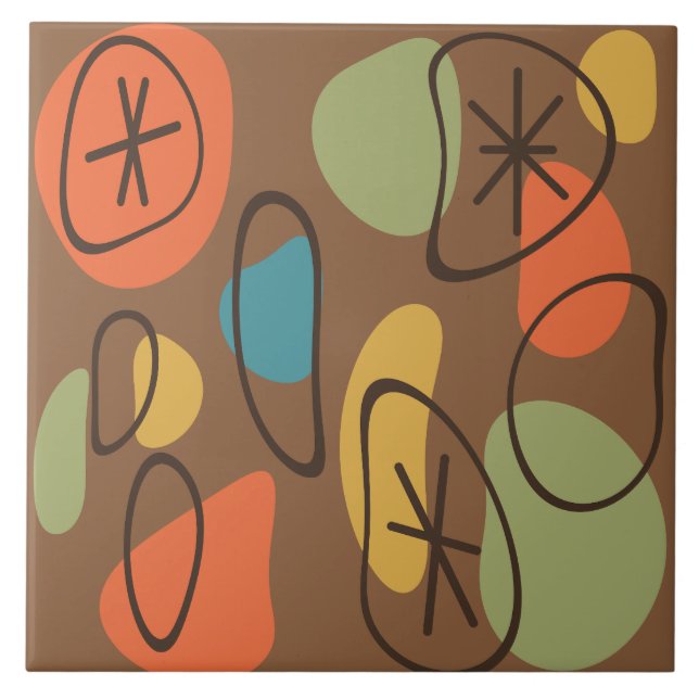 Azulejo Rocas de arte abstracto retro multicolor oscuro (Frente)